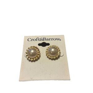 NWT Croft & Barrow Gold-Tone Pearl Rope Frame Stud Earrings